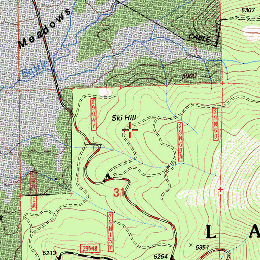 Topographic Map of Ski Hill, CA