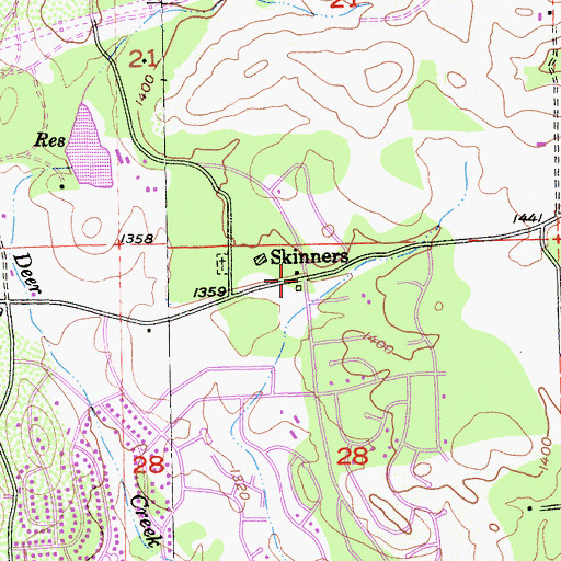 Topographic Map of Skinners, CA