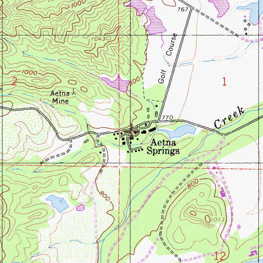Topographic Map of Aetna Springs, CA