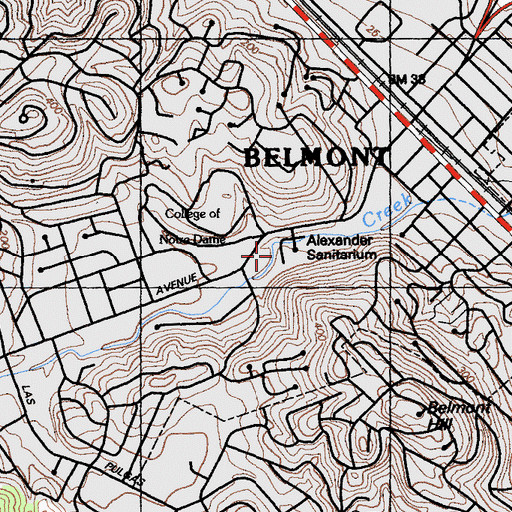 Topographic Map of Belmont Hills Hospital (historical), CA
