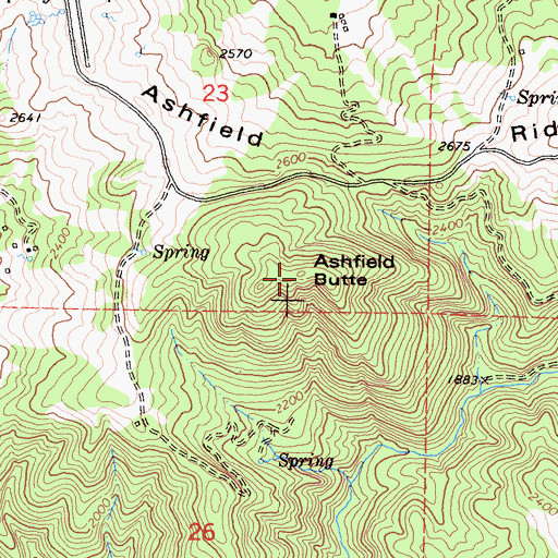 Topographic Map of Ashfield Butte, CA