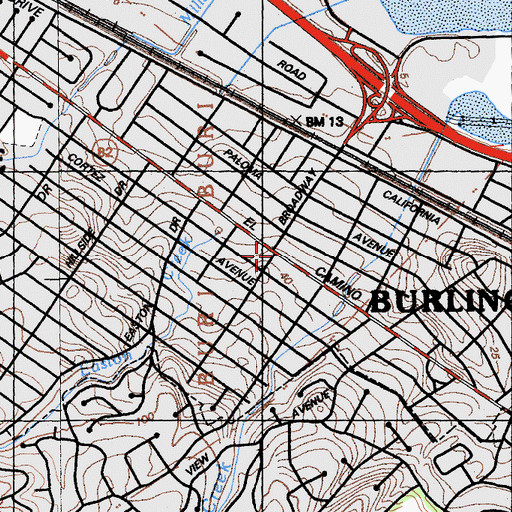 Topographic Map of Burlingame, CA