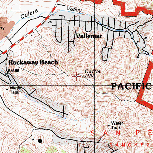 Topographic Map of Cattle Hill, CA