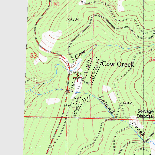 Topographic Map of Cow Creek, CA
