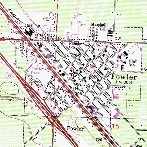 Topographic Map of Fowler, CA