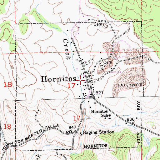 Topographic Map of Hornitos, CA