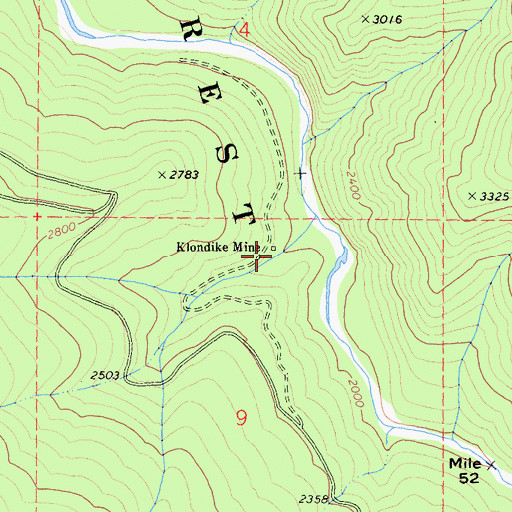 Topographic Map of Klondike Mine, CA