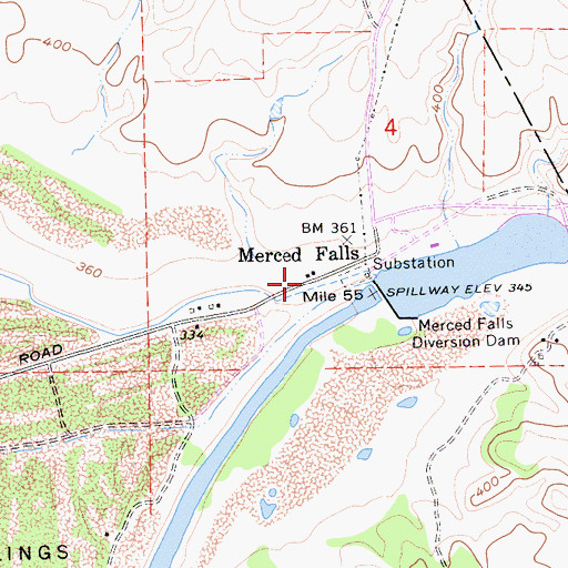 Topographic Map of Merced Falls, CA