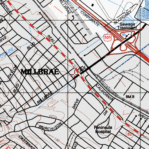 Topographic Map of Millbrae, CA