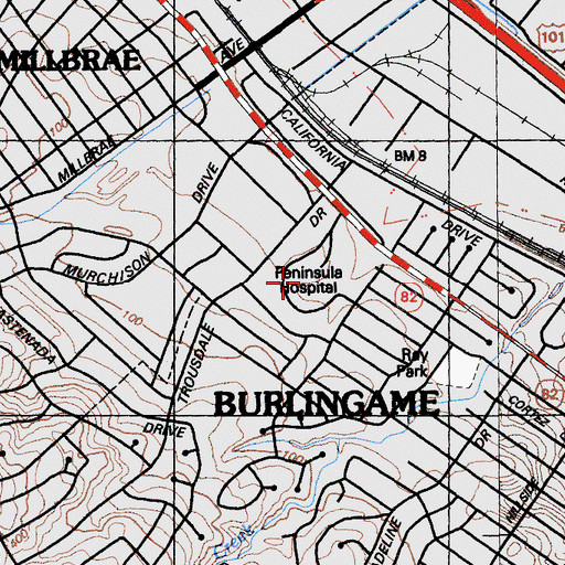 Topographic Map of Sutter Health Mills - Peninsula Medical Center, CA