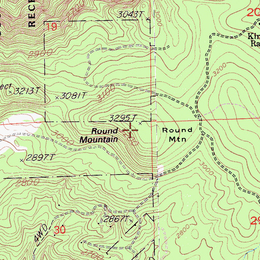 Topographic Map of Round Mountain, CA
