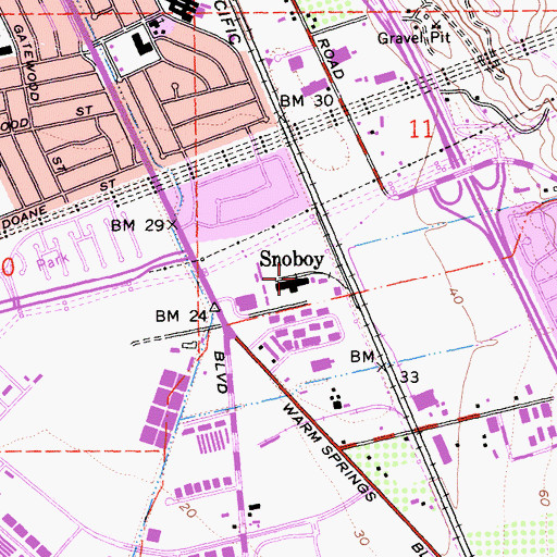 Topographic Map of Snoboy, CA