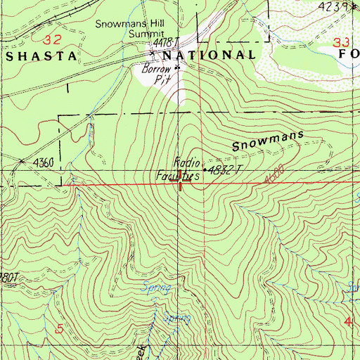Topographic Map of Snowmans Hill, CA