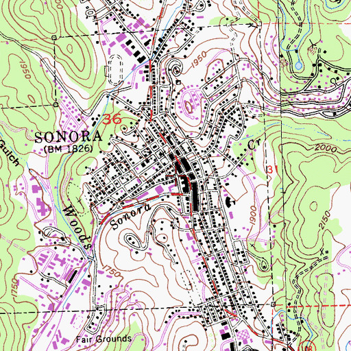 Topographic Map of Sonora, CA