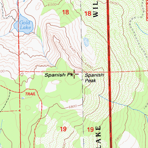 Topographic Map of Spanish Peak, CA