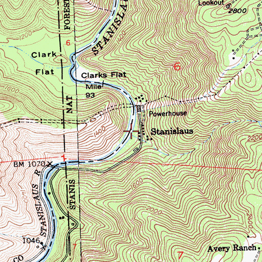 Topographic Map of Stanislaus, CA