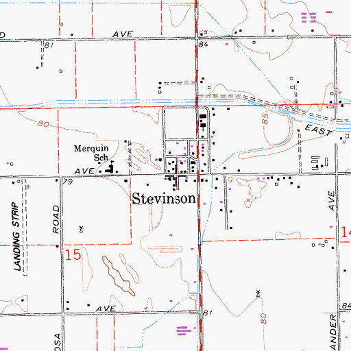 Topographic Map of Stevinson, CA