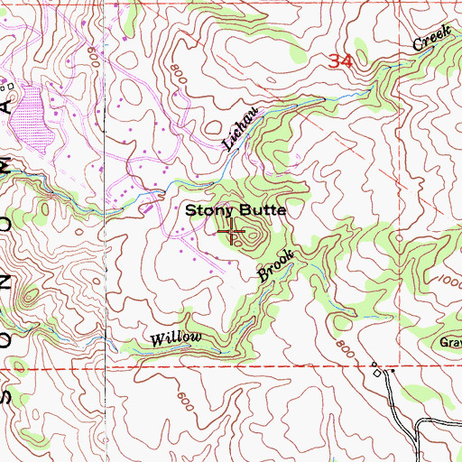 Topographic Map of Stony Butte, CA
