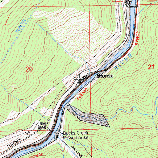 Topographic Map of Storrie, CA