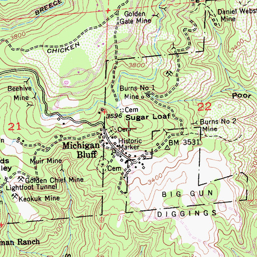 Topographic Map of Sugar Loaf, CA