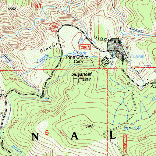 Topographic Map of Sugarloaf, CA