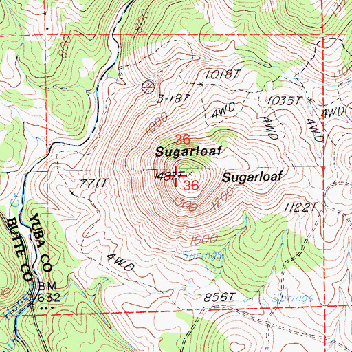 Topographic Map of Sugarloaf, CA
