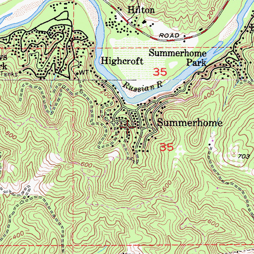 Topographic Map of Summerhome Park, CA