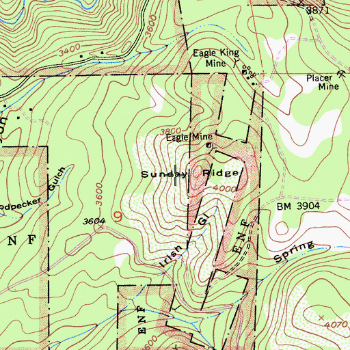 Topographic Map of Sunday Ridge, CA