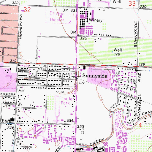 Topographic Map of Sunnyside, CA