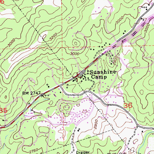 Topographic Map of Sunshine Camp, CA