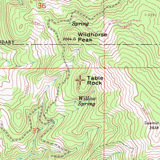 Topographic Map of Table Rock, CA
