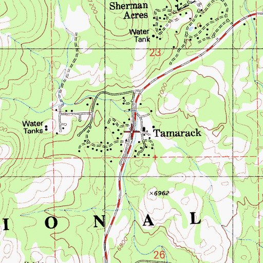 Topographic Map of Tamarack, CA