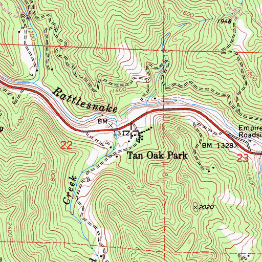Topographic Map of Tan Oak Park, CA