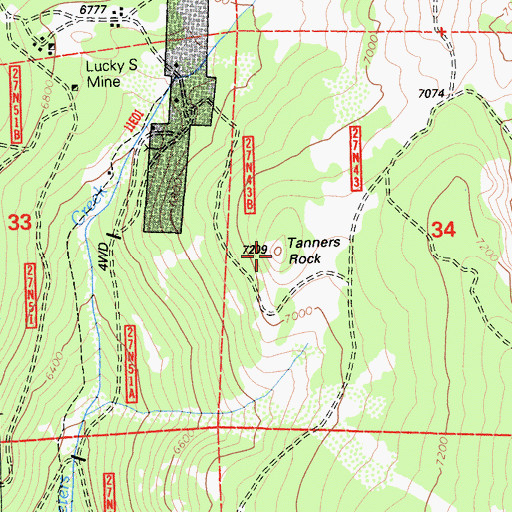 Topographic Map of Tanners Rock, CA