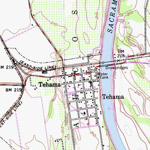Topographic Map of Tehama, CA