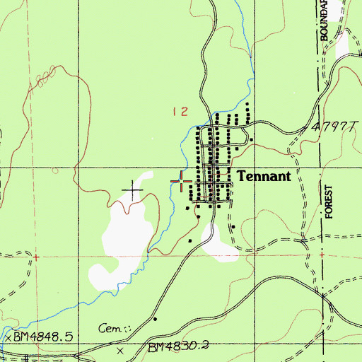 Topographic Map of Tennant, CA