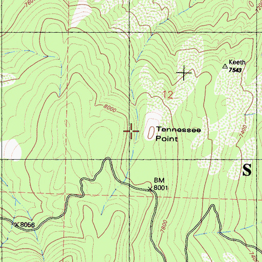 Topographic Map of Tennessee Point, CA