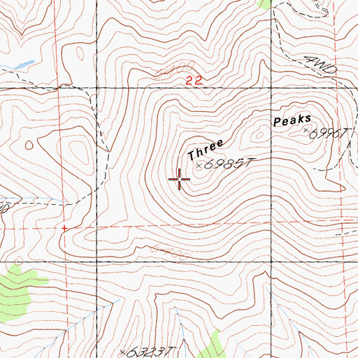 Topographic Map of Three Peaks, CA