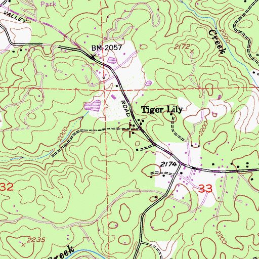 Topographic Map of Tiger Lily, CA