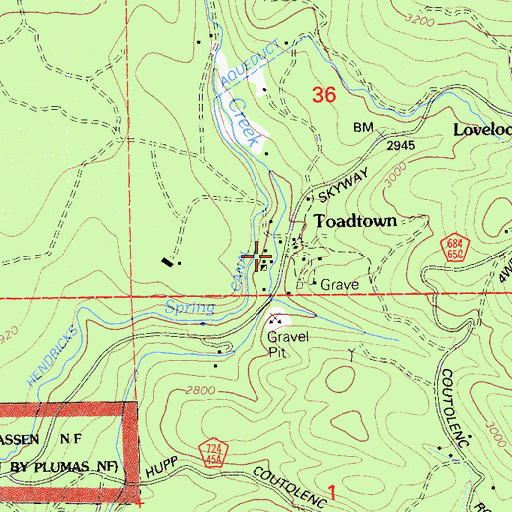 Topographic Map of Toadtown, CA