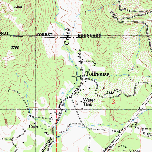 Topographic Map of Tollhouse, CA