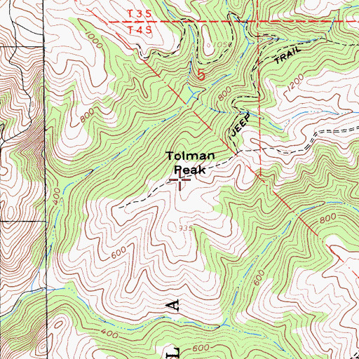 Topographic Map of Tolman Peak, CA