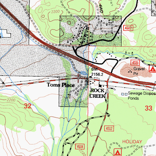 Topographic Map of Toms Place, CA