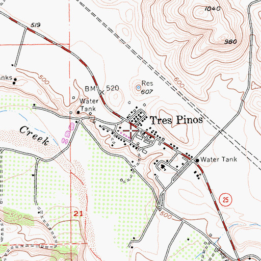 Topographic Map of Tres Pinos, CA
