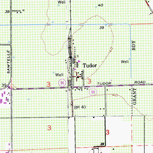 Topographic Map of Tudor, CA