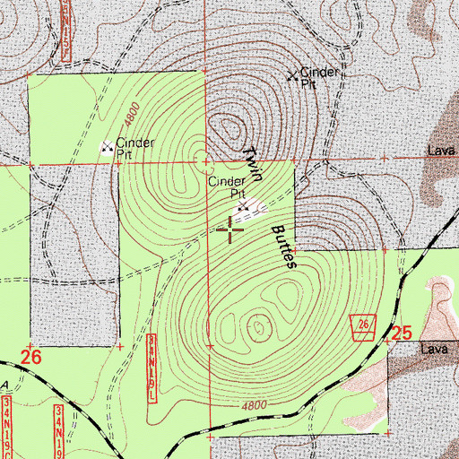 Topographic Map of Twin Buttes, CA