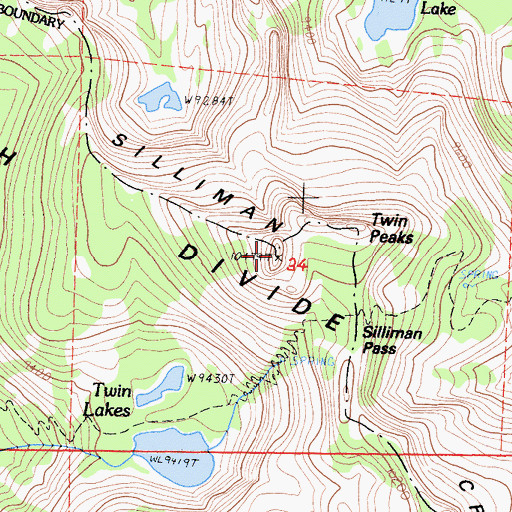 Topographic Map of Twin Peaks, CA
