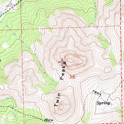 Topographic Map of Twin Peaks, CA