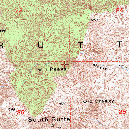 Topographic Map of Twin Peaks, CA