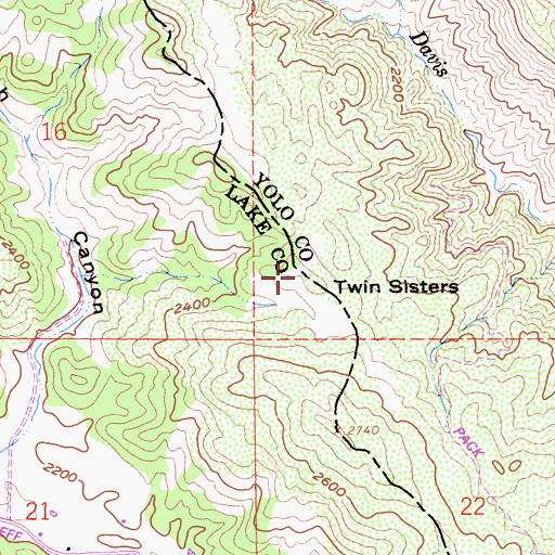 Topographic Map of Twin Sisters, CA